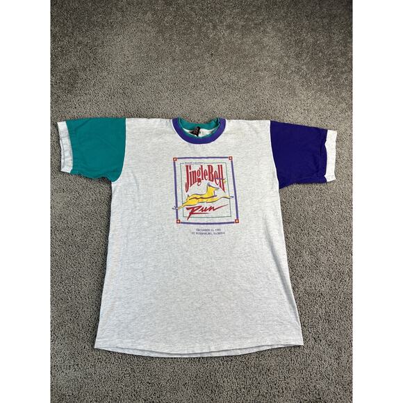 Vintage Jingle Bell Run Shirt Mens Large 1995 St Petersburg Florida Event 90s - Picture 2 of 12